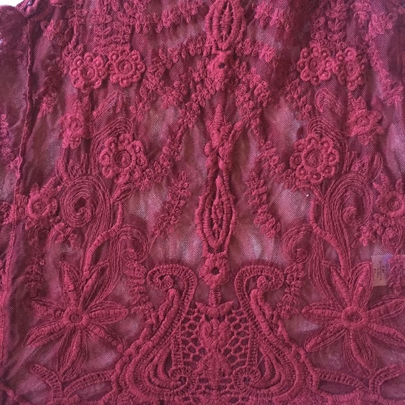 Burgundy Sexy Crochet Lace Top - Picture 7 of 8